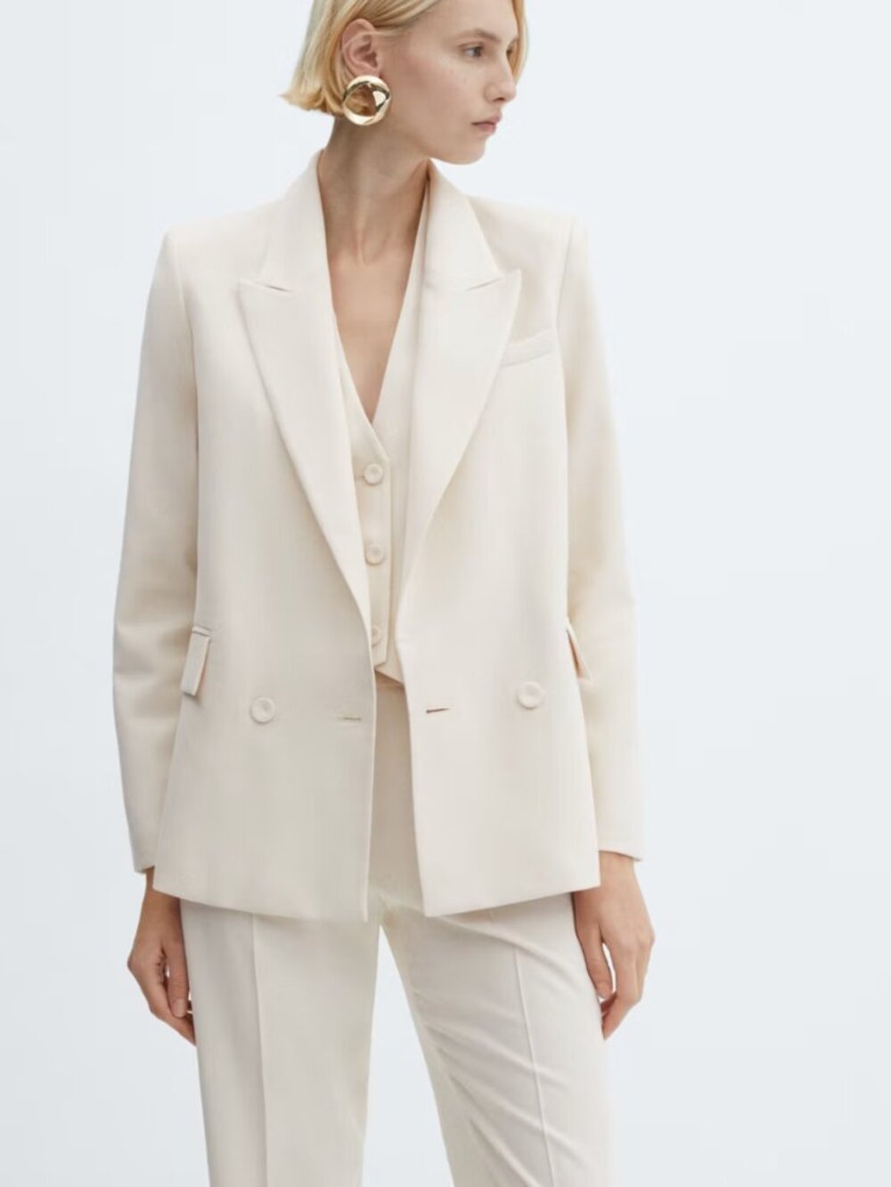 Mango Double-Breasted Blazer in Ecru, Ladies Size Small